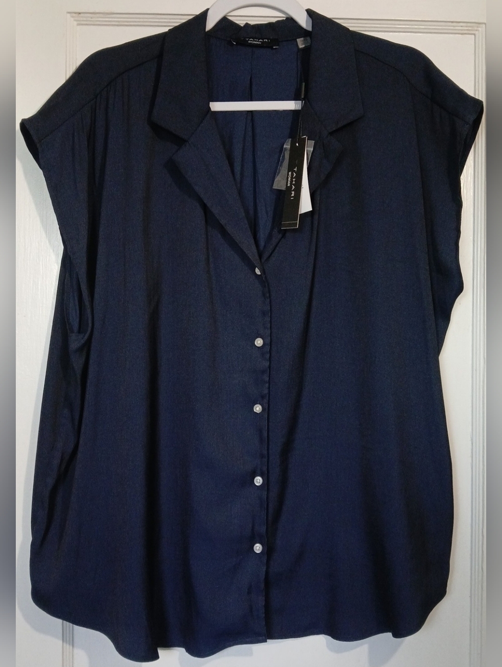 Tahari Button-Front Cap Sleeve Blouse NWT